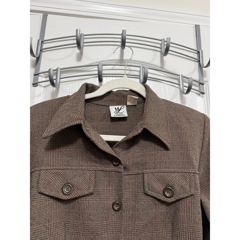 Vintage 90s Maggie Lawrence Plaid Button Up Shirt Jacket Women's M Brown Classic - Picture 3 of 16
